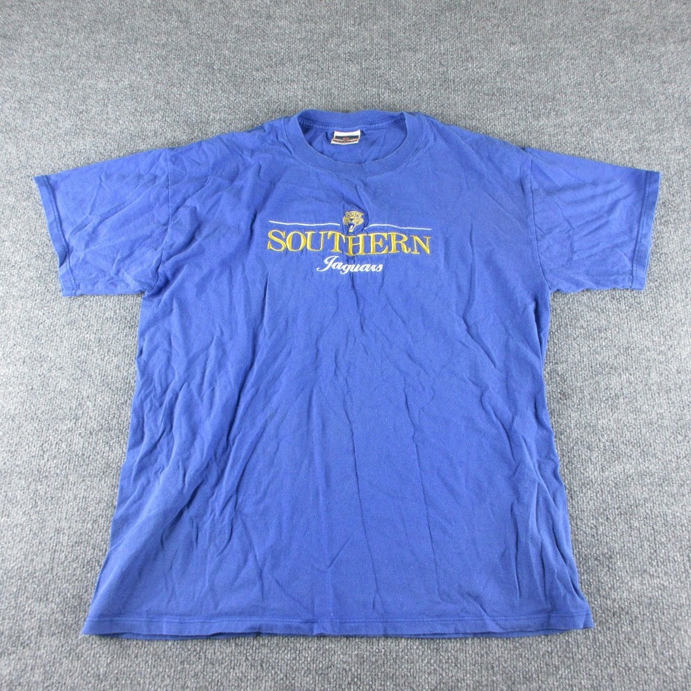 Vintage Southern Jaguars Shirt Graphic Mens Large Blue College Red Oak USA 90s